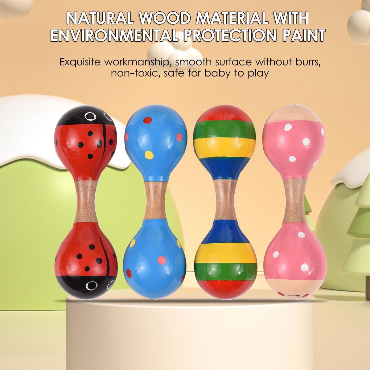 4pcs Wooden Maracas Mini Shaker Baby Rattles for Kids Cute Colorful Musical Instrument Toys for Baby Girls Boys Toddlers