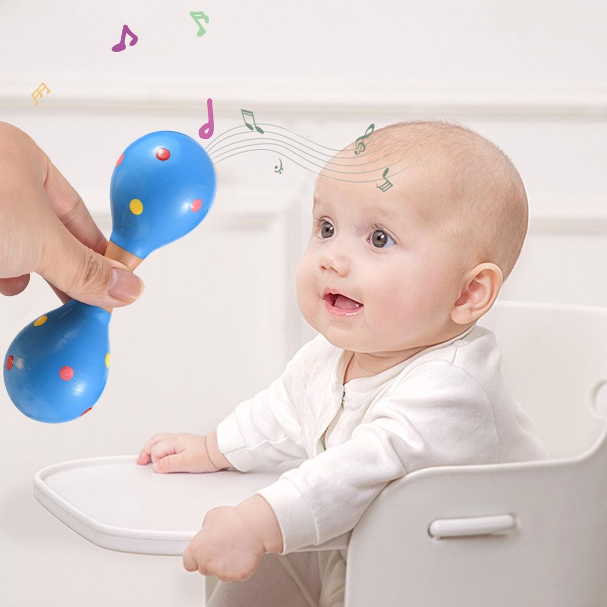 4pcs Wooden Maracas Mini Shaker Baby Rattles for Kids Cute Colorful Musical Instrument Toys for Baby Girls Boys Toddlers