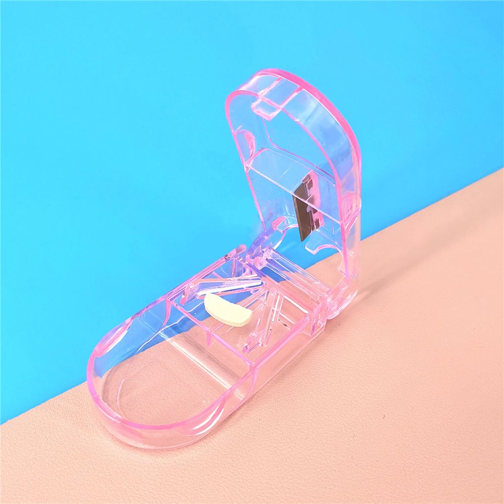 1PC Pill Cutter Box Portable Drug Box Tablet Cutter Splitter Medicine Pill Holder Pill Cutter Box Pink