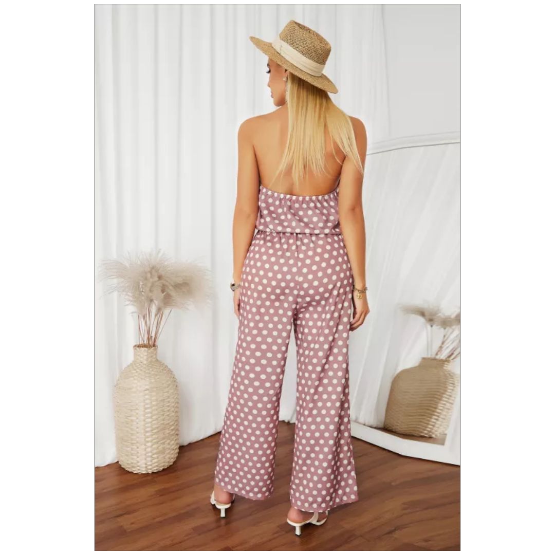Mfed Pink Polka Dot Chiffon Overall Jumpsuit