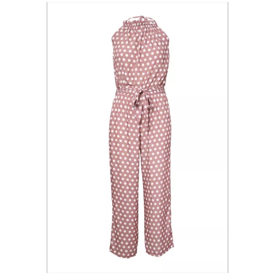 Mfed Pink Polka Dot Chiffon Overall Jumpsuit