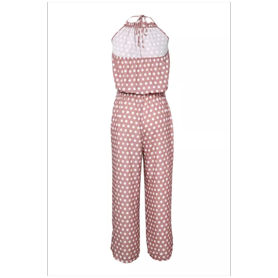 Mfed Pink Polka Dot Chiffon Overall Jumpsuit