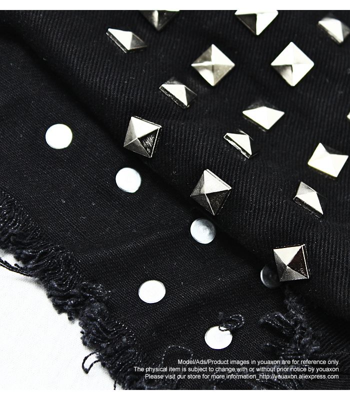 1995 Youaxon Black Shorts With Punk Metal Rivets Studded