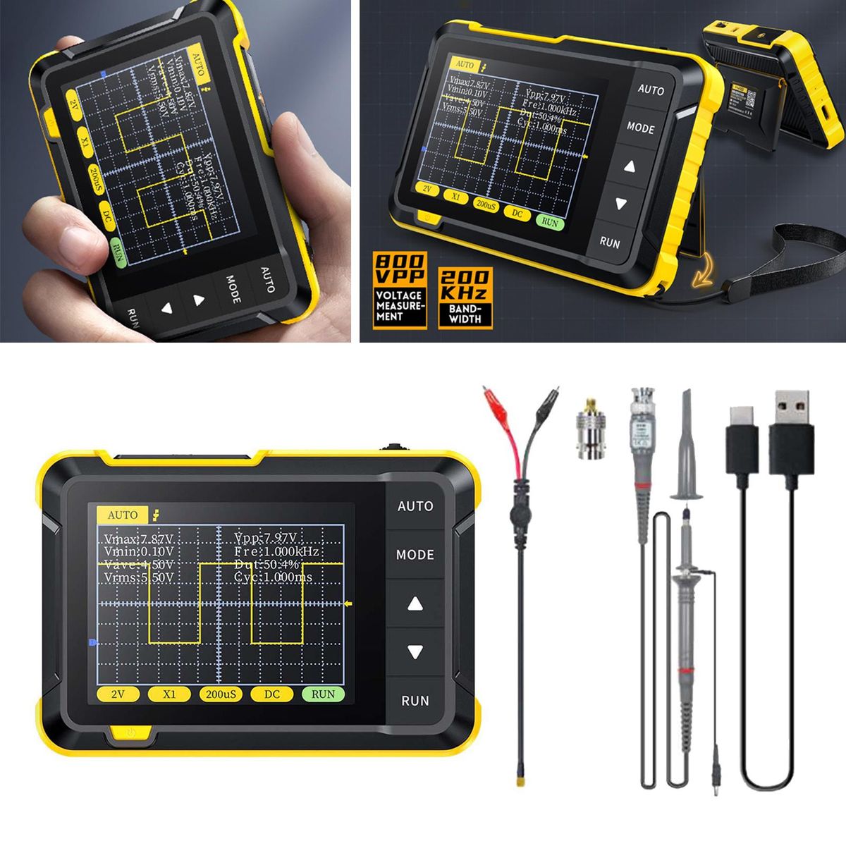 Handheld Digital Oscilloscope 200KHz For High Standard