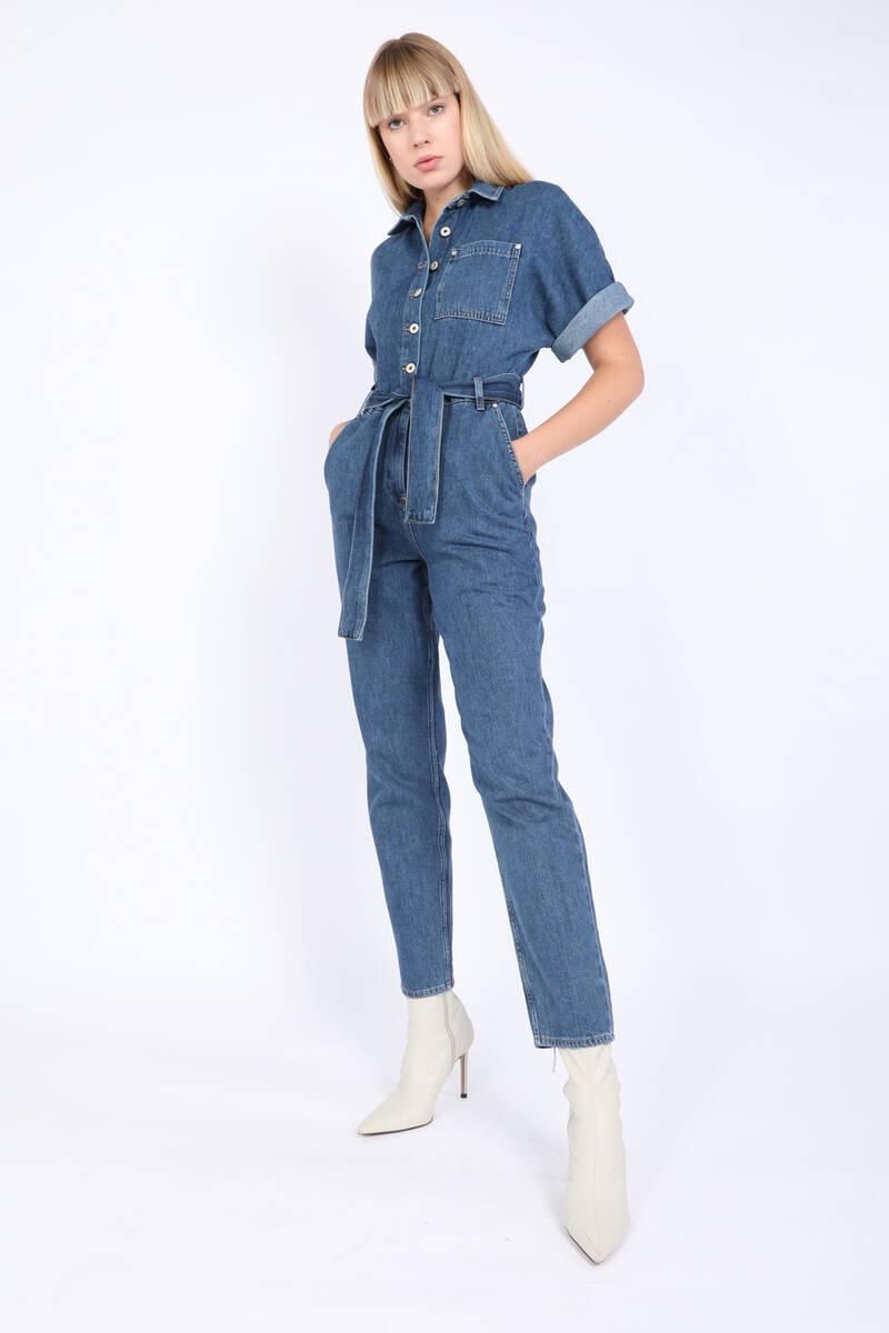 Women's Bat Sleeve Jean Jumpsuit Dark Blue