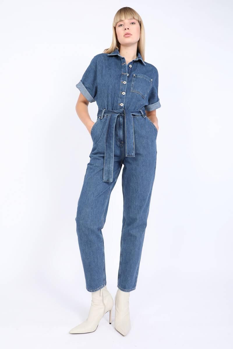 Women's Bat Sleeve Jean Jumpsuit Dark Blue
