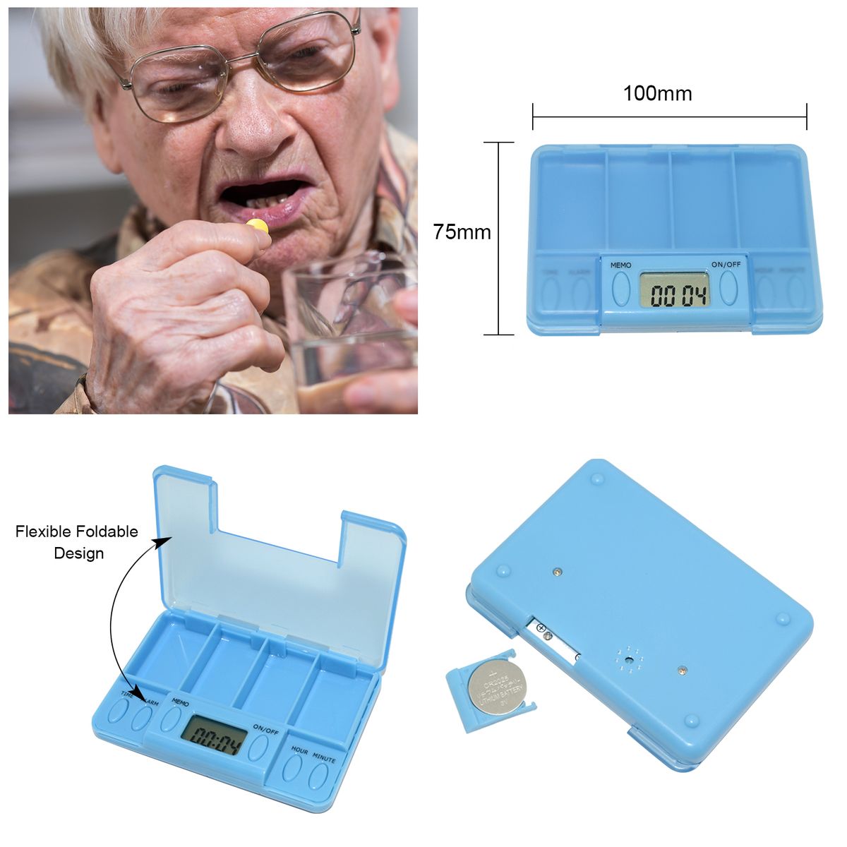4 G-rid M-edicine Storage Box Separated P-ill Organizer With