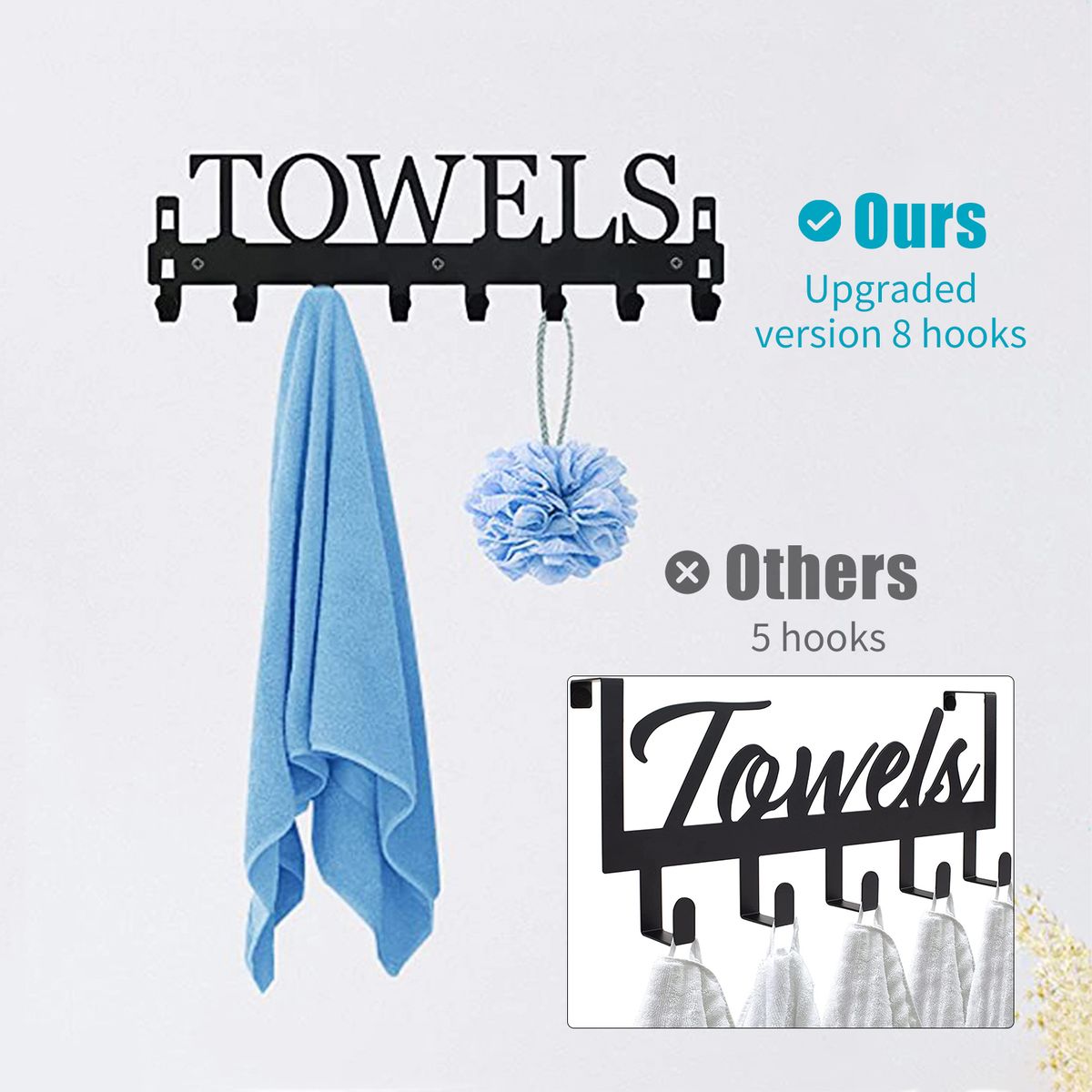 2 In 1 Over Door Hooks Wall Mount Towel Rack Towel Hooks For