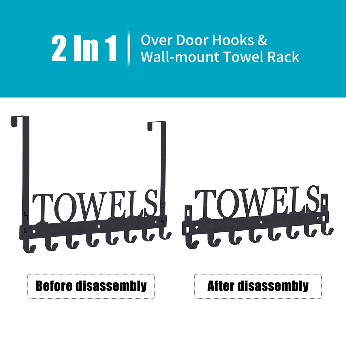 2 In 1 Over Door Hooks Wall Mount Towel Rack Towel Hooks For
