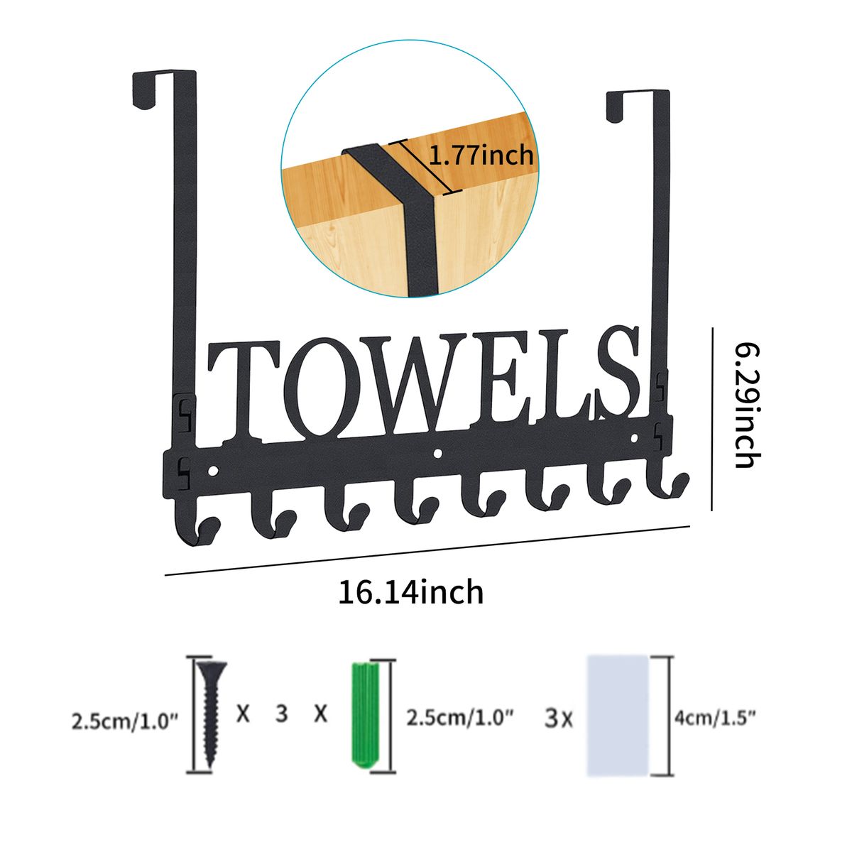 2 In 1 Over Door Hooks Wall Mount Towel Rack Towel Hooks For