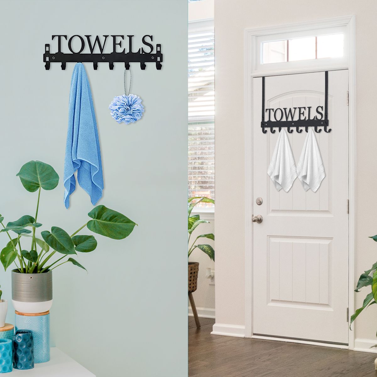 2 In 1 Over Door Hooks Wall Mount Towel Rack Towel Hooks For