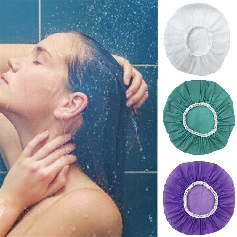 1Pcs Household Waterproof Shower Cap Swimming Cap Hotel Elastic Shower Cap Hair Set White
