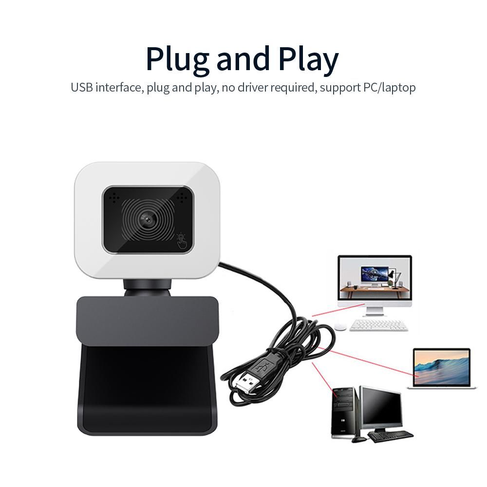 4K Auto Focus Web Camera Driver-free USB Webcam with Noise Reduction Microphone LED Fill Light Lamp for Video Chat Conference