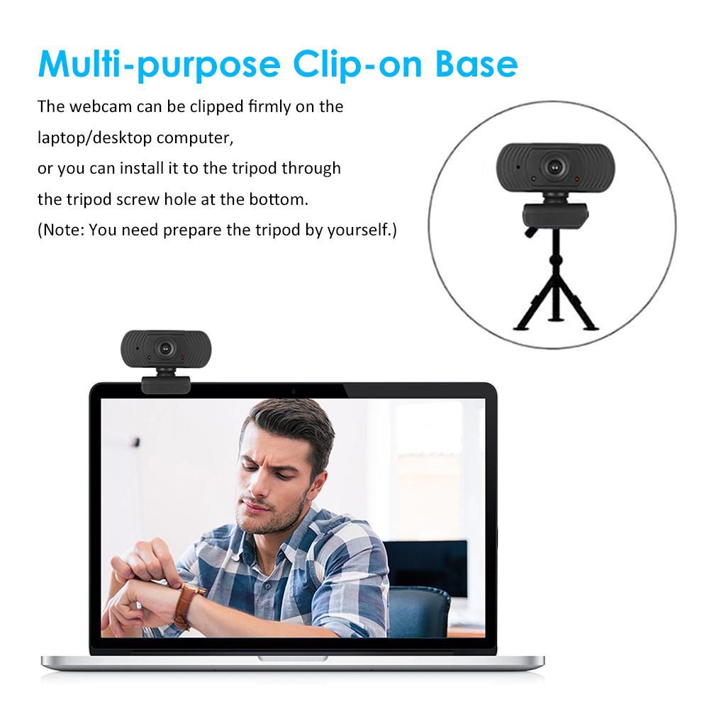 USB Webcam High Definition 1080P Web Camera Built-in Microphone with Clip-on Base USB2.0 Web Cam for Laptop Computer PC Plug and Play