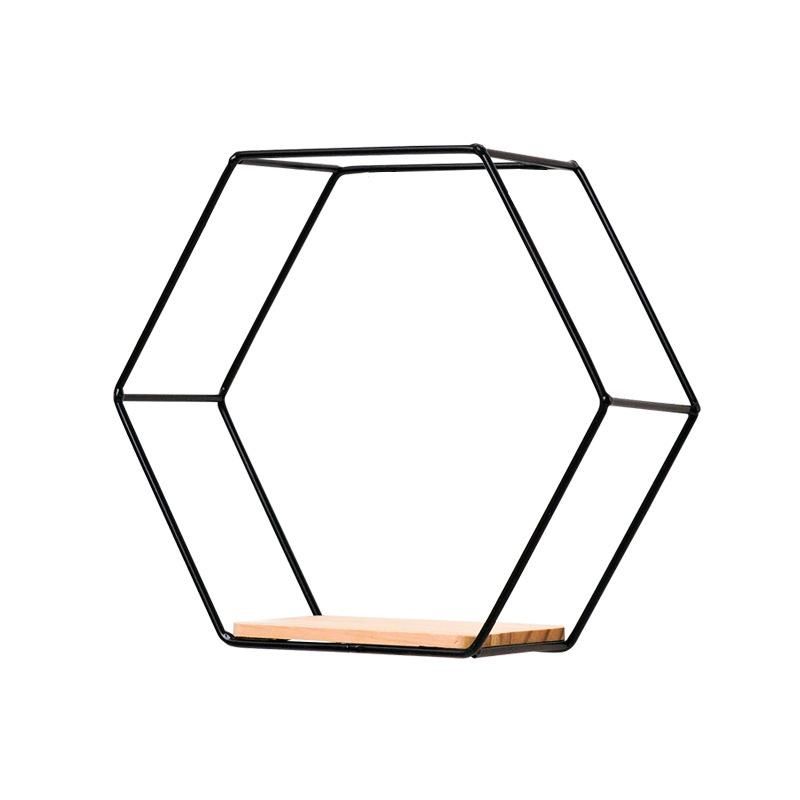 Creative wrought iron wall shelf living room wall wall hanging bedroom room wall storage rack home decoration shelf Golden large hexagon - shelf