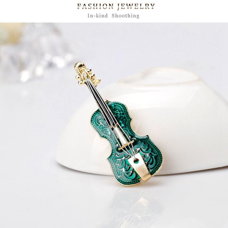 Green Concert Enamel Pin Violin Clothes Lapel Brooches