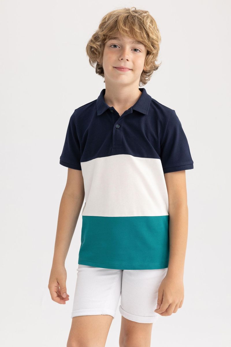 Boy Casual Regular Fit Knitted Short Sleeve Polo T-Shirt - Navy
