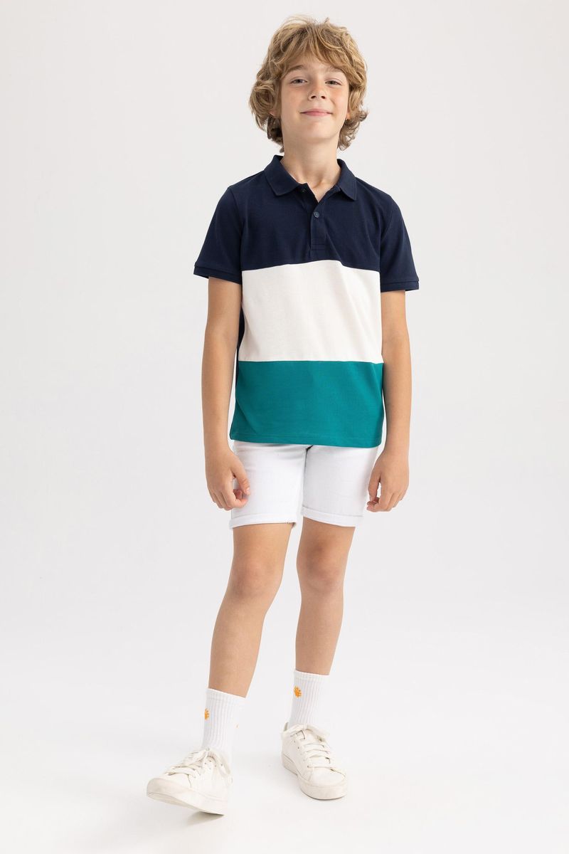 Boy Casual Regular Fit Knitted Short Sleeve Polo T-Shirt - Navy