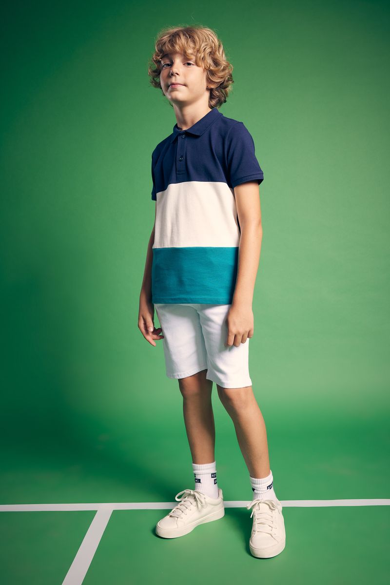 Boy Casual Regular Fit Knitted Short Sleeve Polo T-Shirt - Navy