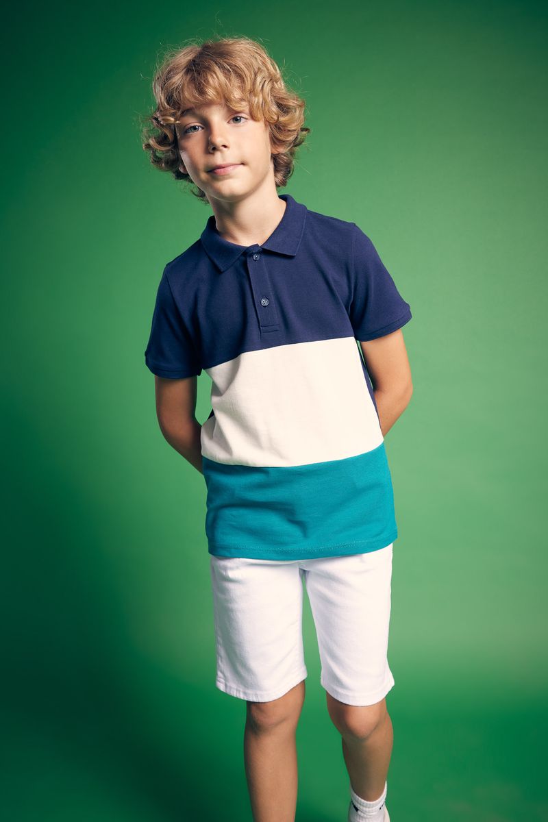Boy Casual Regular Fit Knitted Short Sleeve Polo T-Shirt - Navy