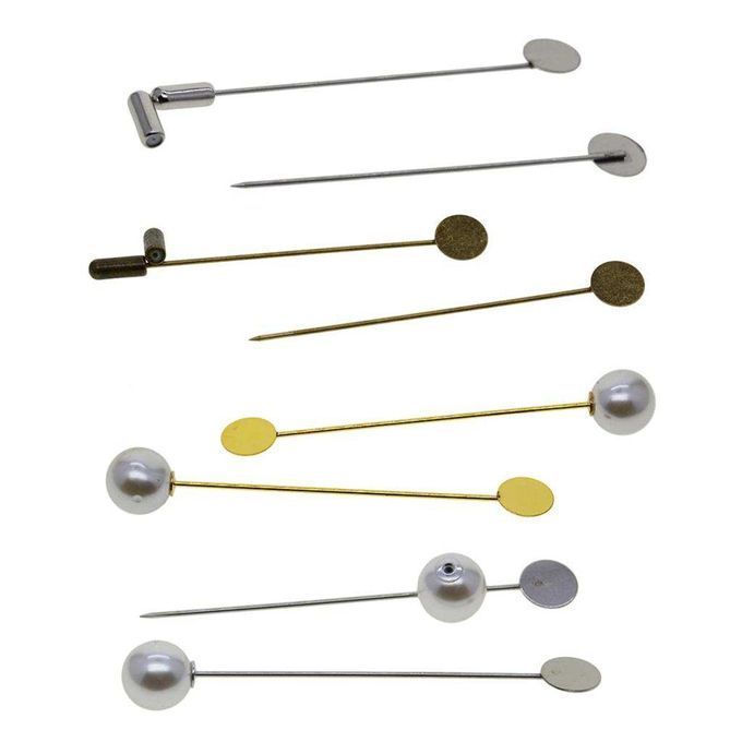 20 Set Stick Pin Hat Lapel Pins Brooch Base Part DIY Findings Pearl