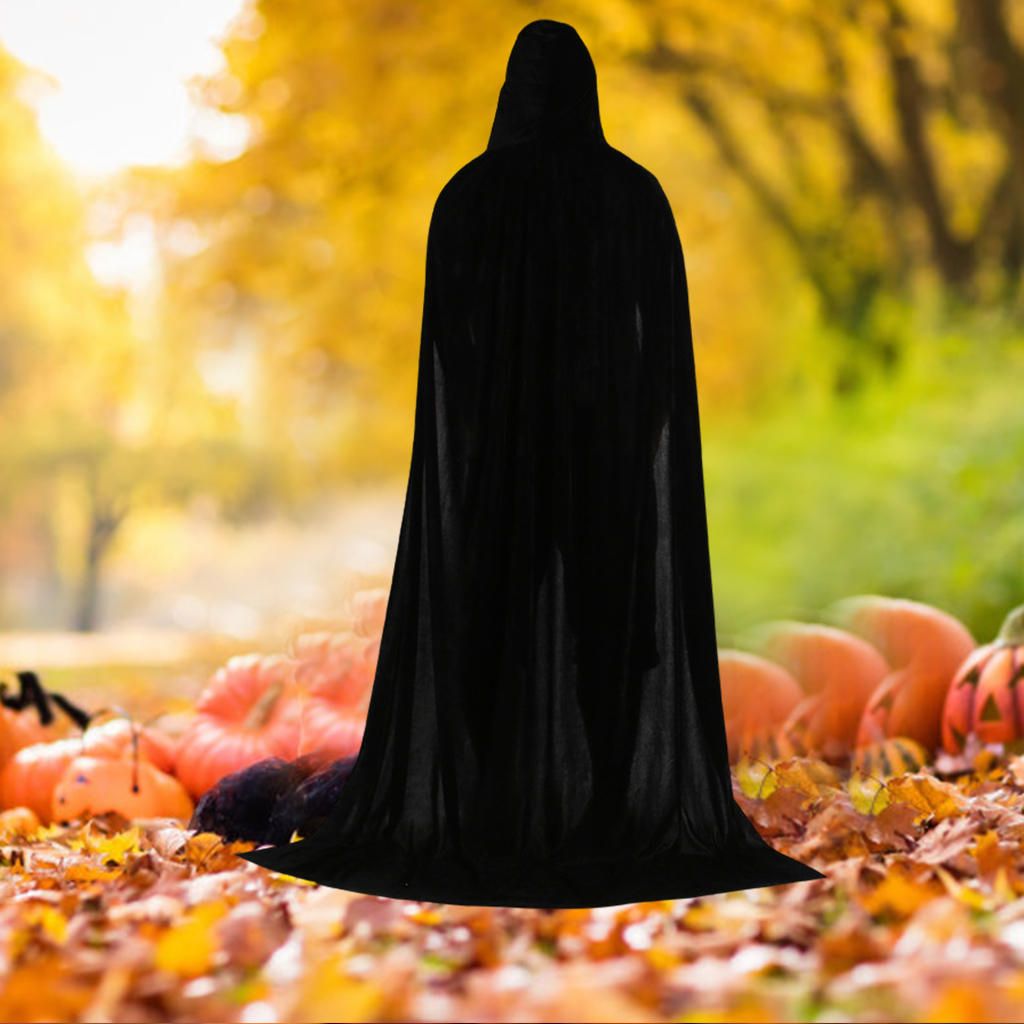 Steampunk Cosplay Hooded Cloak Medieval  170cm Black