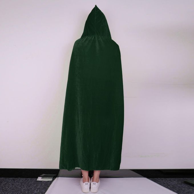 Men Women Green Velvet Hooded Cape Gothic Devil Cloak Witch Robe Green