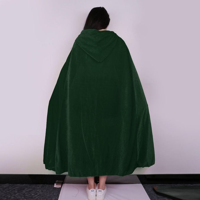 Men Women Green Velvet Hooded Cape Gothic Devil Cloak Witch Robe Green