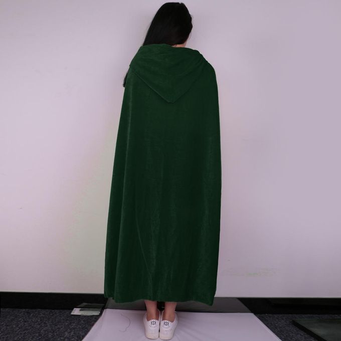 Men Women Green Velvet Hooded Cape Gothic Devil Cloak Witch Robe Green