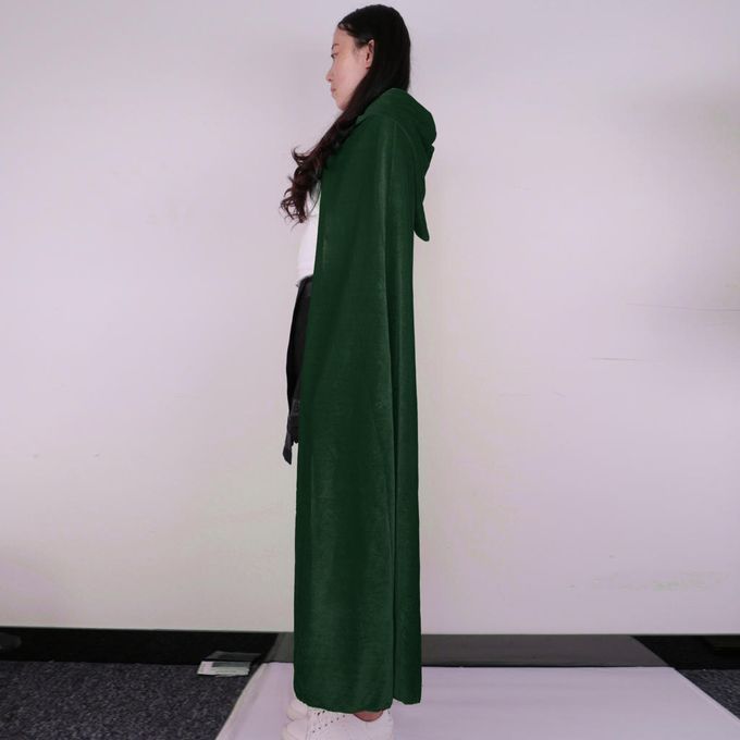 Men Women Green Velvet Hooded Cape Gothic Devil Cloak Witch Robe Green