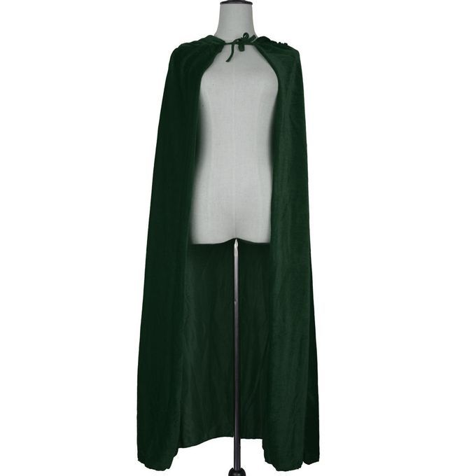 Men Women Green Velvet Hooded Cape Gothic Devil Cloak Witch Robe Green