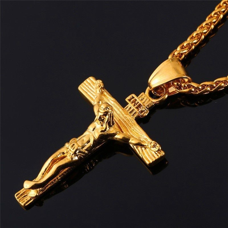 Religious Jesus Cross Necklace For Men Fashion Cross Pendent With Chain Necklace Jewelry Gifts For Men Antique Gold Plated