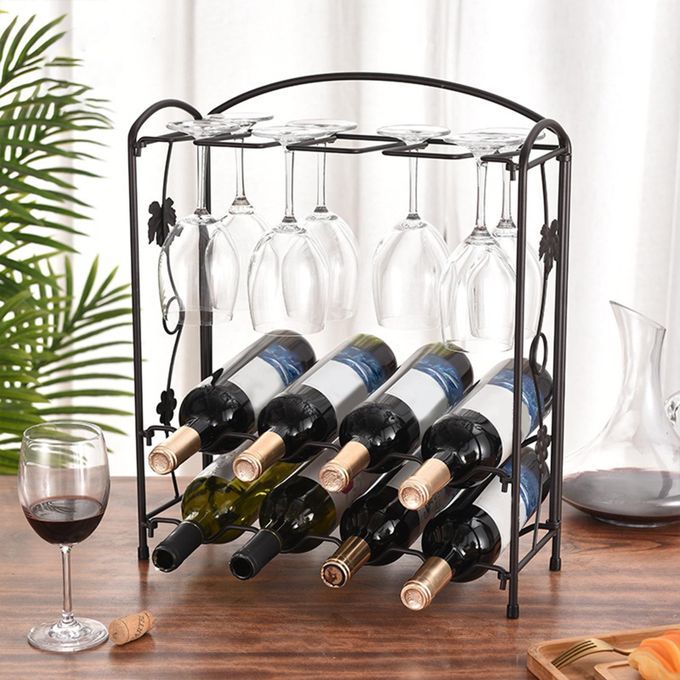Wine Holder Small Bottle Modern Table Top  Metal For Cabinet Black