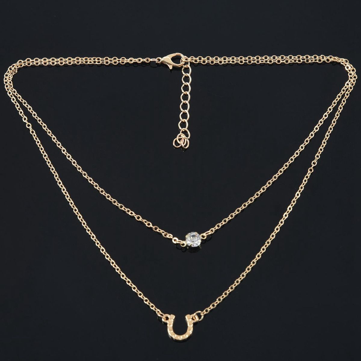 Single U Piercing Flash Double Layer Alloy Necklace