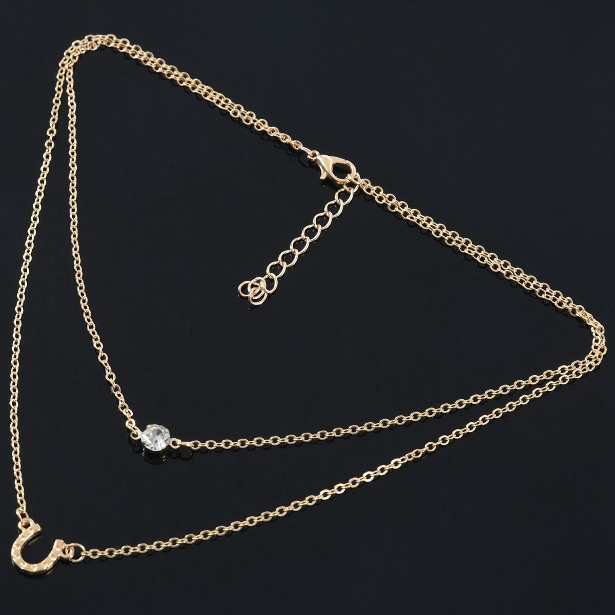 Single U Piercing Flash Double Layer Alloy Necklace