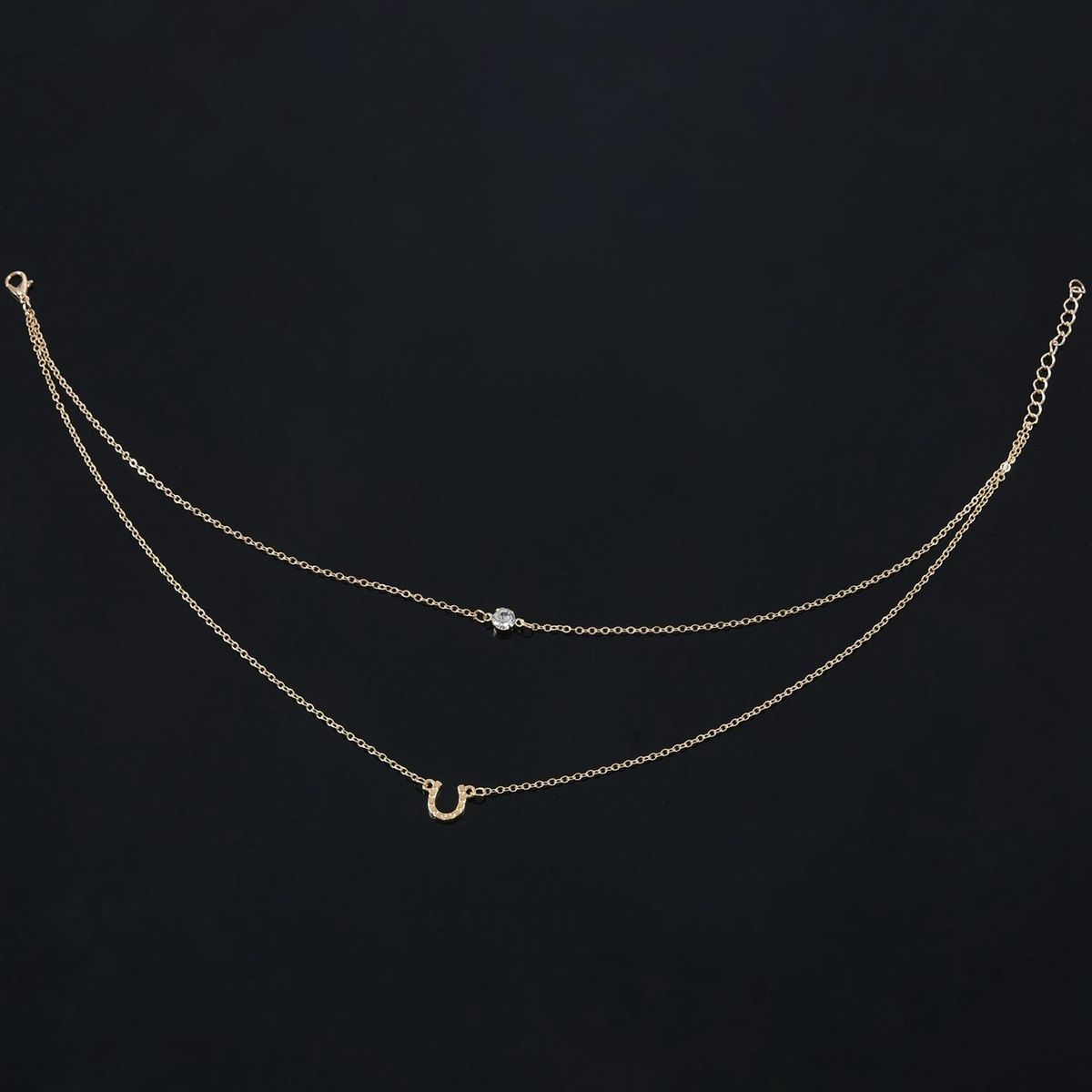 Single U Piercing Flash Double Layer Alloy Necklace