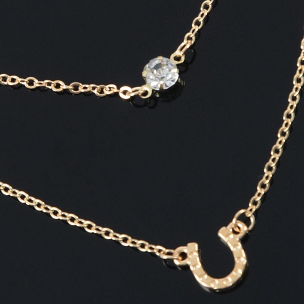 Single U Piercing Flash Double Layer Alloy Necklace