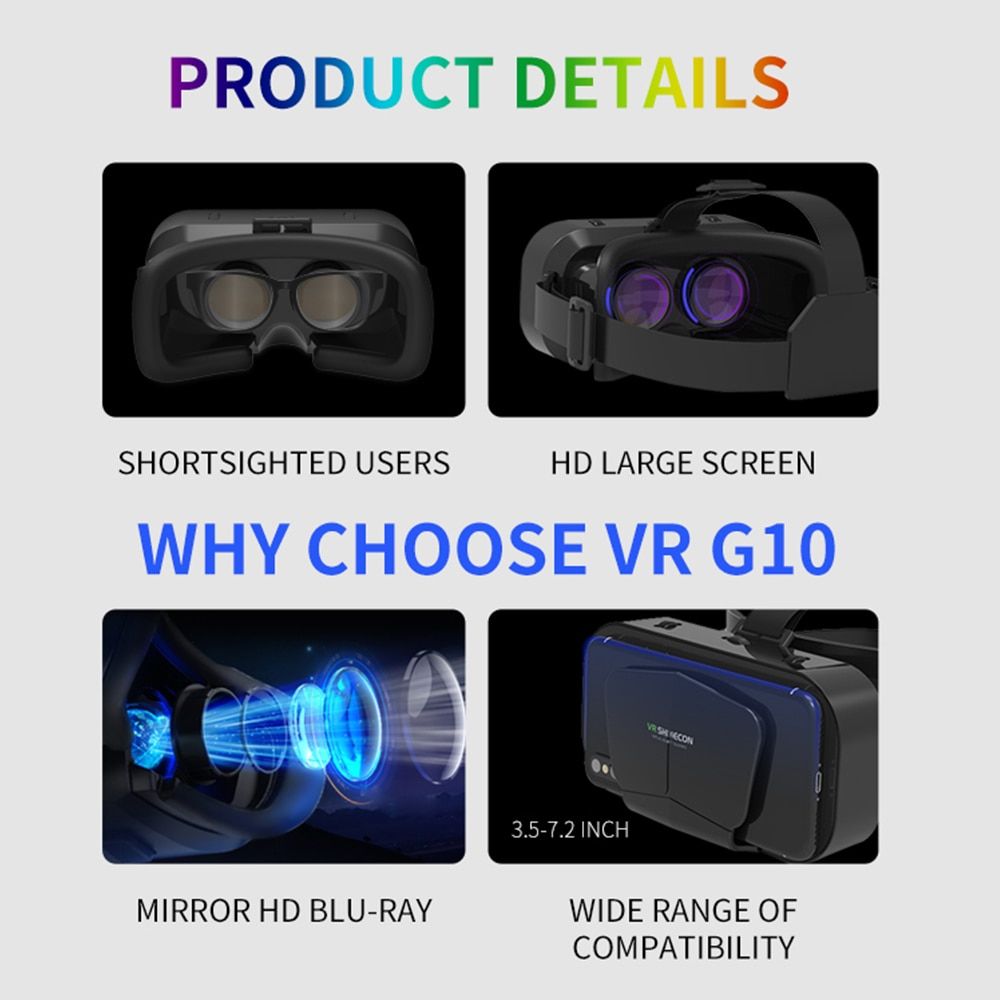 G10 VR Virtual Reality Smartphone 3D Glasses Box Stereo VR  Cardboard Headset  With Remote Control For IOS Android