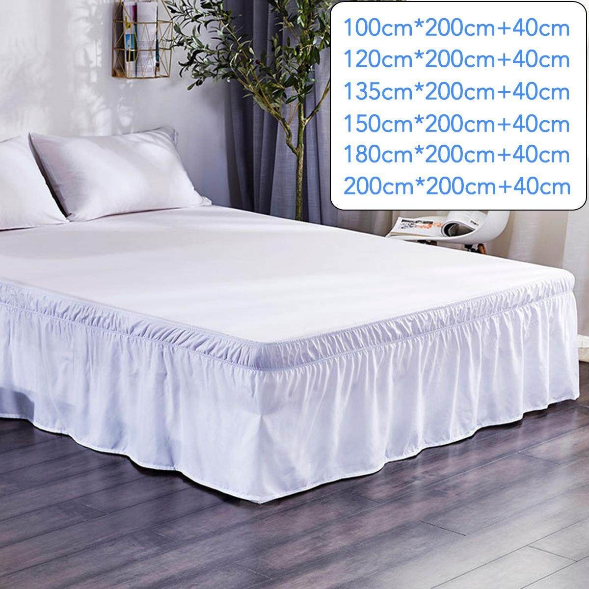 Elastic Band Wrap Around Bed Skirt Dust Ruffle Bedskirt Twin / Full / Queen / King Size Bedding Skirt White
