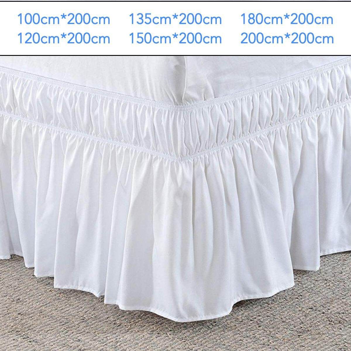 Elastic Band Wrap Around Bed Skirt Dust Ruffle Bedskirt Twin / Full / Queen / King Size Bedding Skirt White