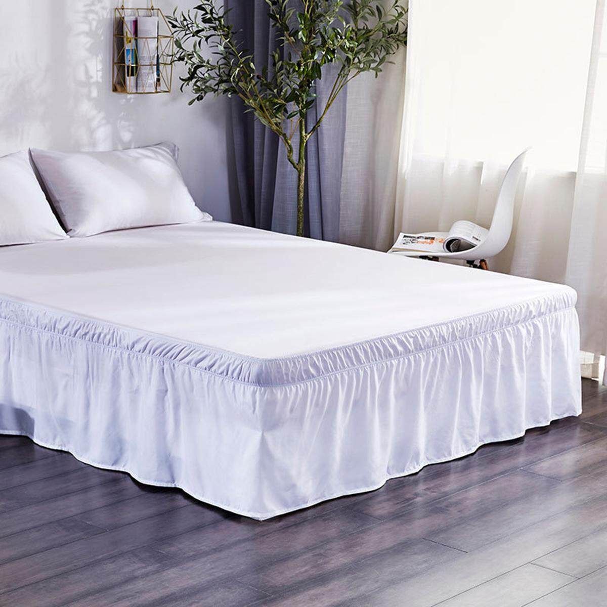 Elastic Band Wrap Around Bed Skirt Dust Ruffle Bedskirt Twin / Full / Queen / King Size Bedding Skirt White