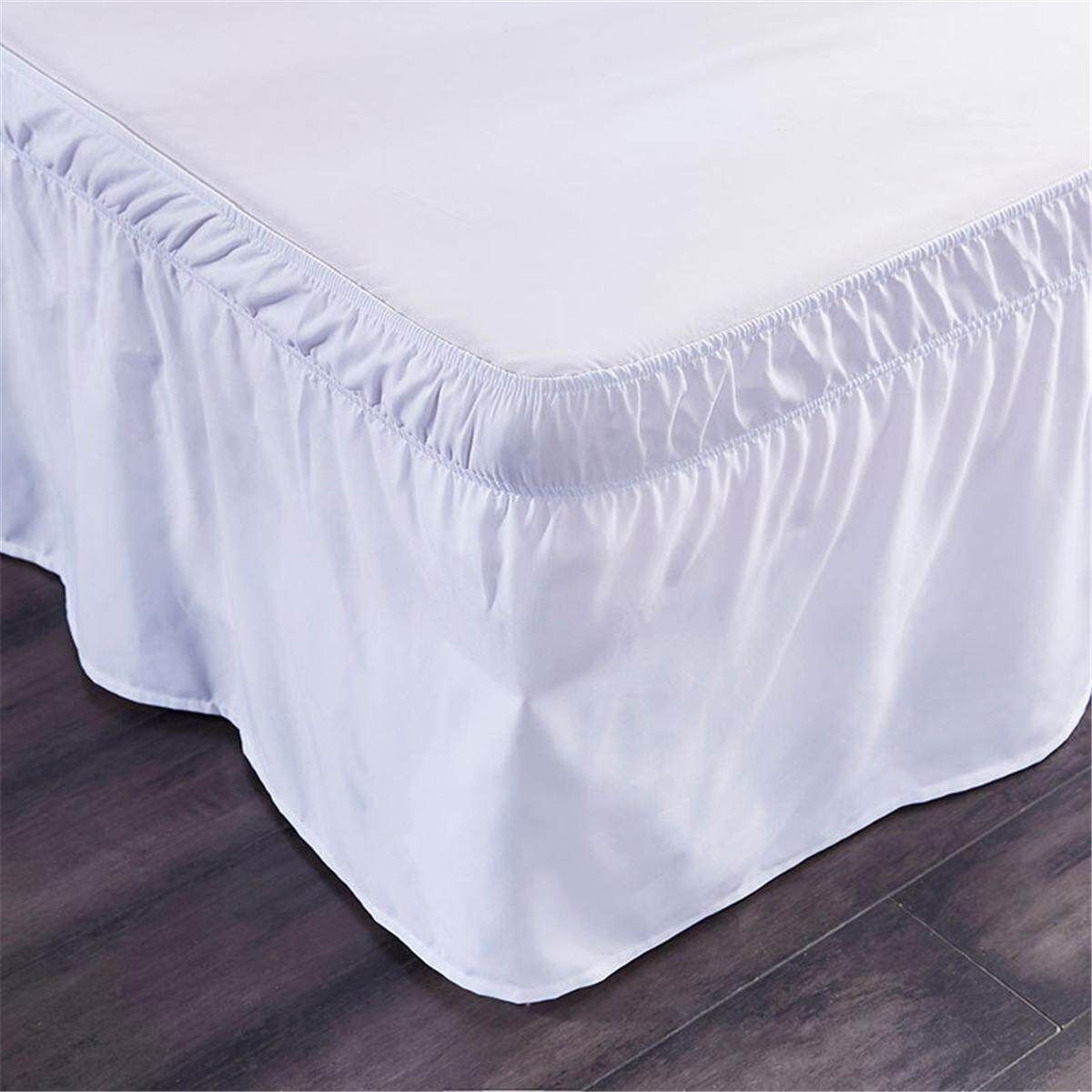 Elastic Band Wrap Around Bed Skirt Dust Ruffle Bedskirt Twin / Full / Queen / King Size Bedding Skirt White