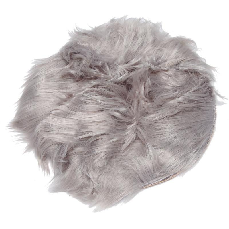 faux sheepskin carpet 30 x 30 cm Fluffy soft longhair decorative carpet cushion Chair sofa mat Round grey