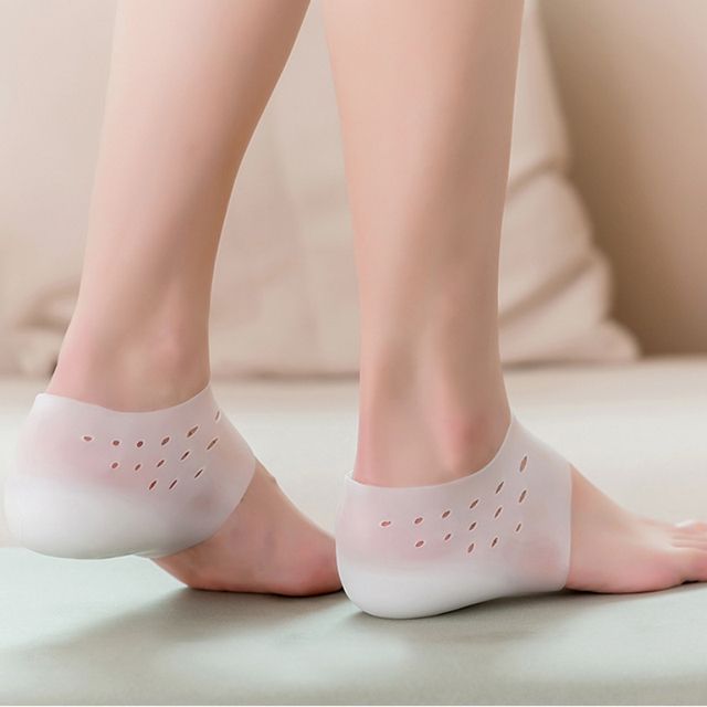 Invisible Height Increase Silicone Socks Heel Pads Orthopedic Arch Support Heel Cushion Insoles Foot Massage Pad Unisex(#White)
