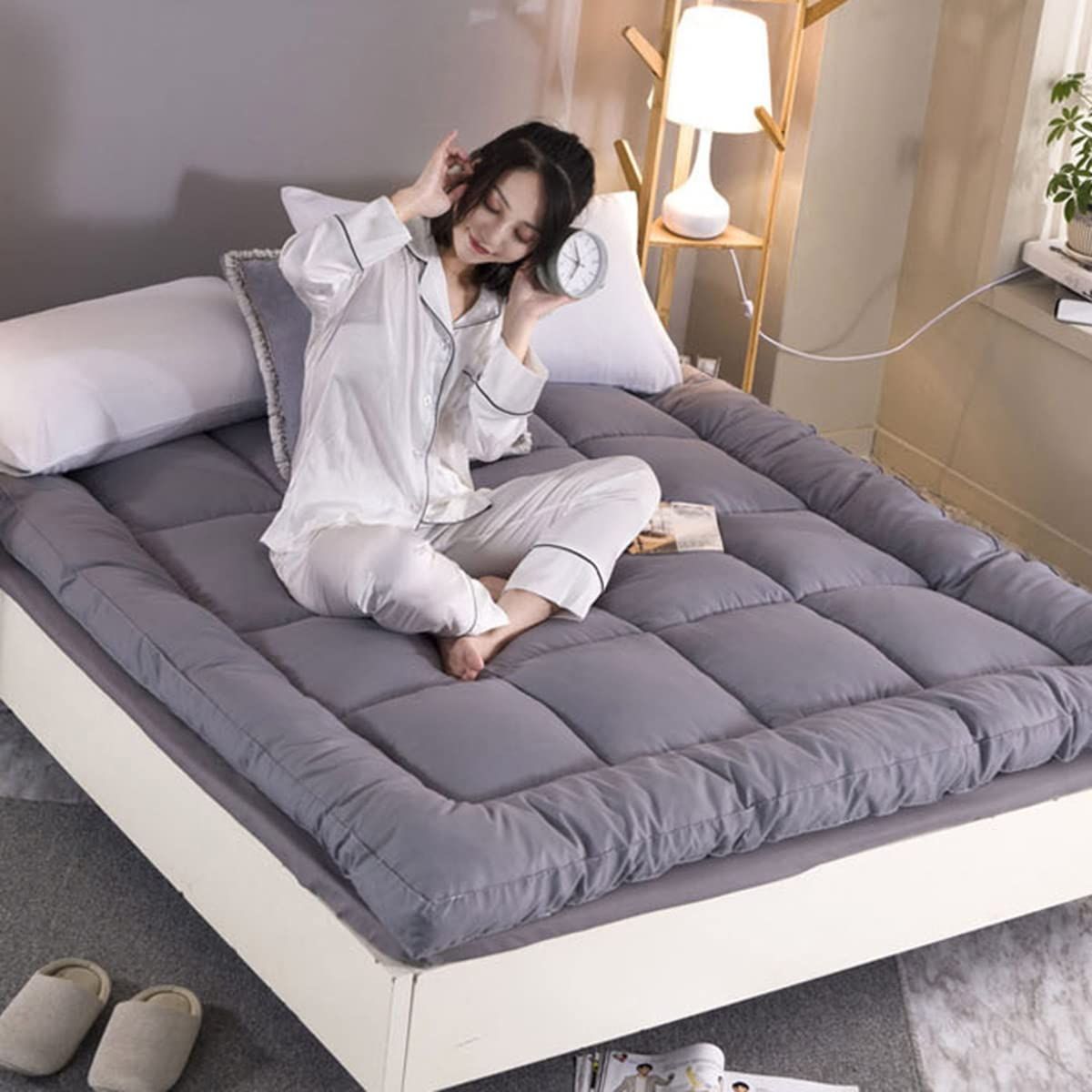 Luxe, Fluffy, Quality 6cm Super Thick, Mattress Topper- Gray