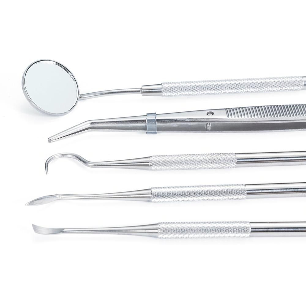 5pcs Stainless Steel Dental Tools Kit Teeth Tartar Scraper Mouth Mirror Dentists Pick Tool Teeth Scaler for Personal Use