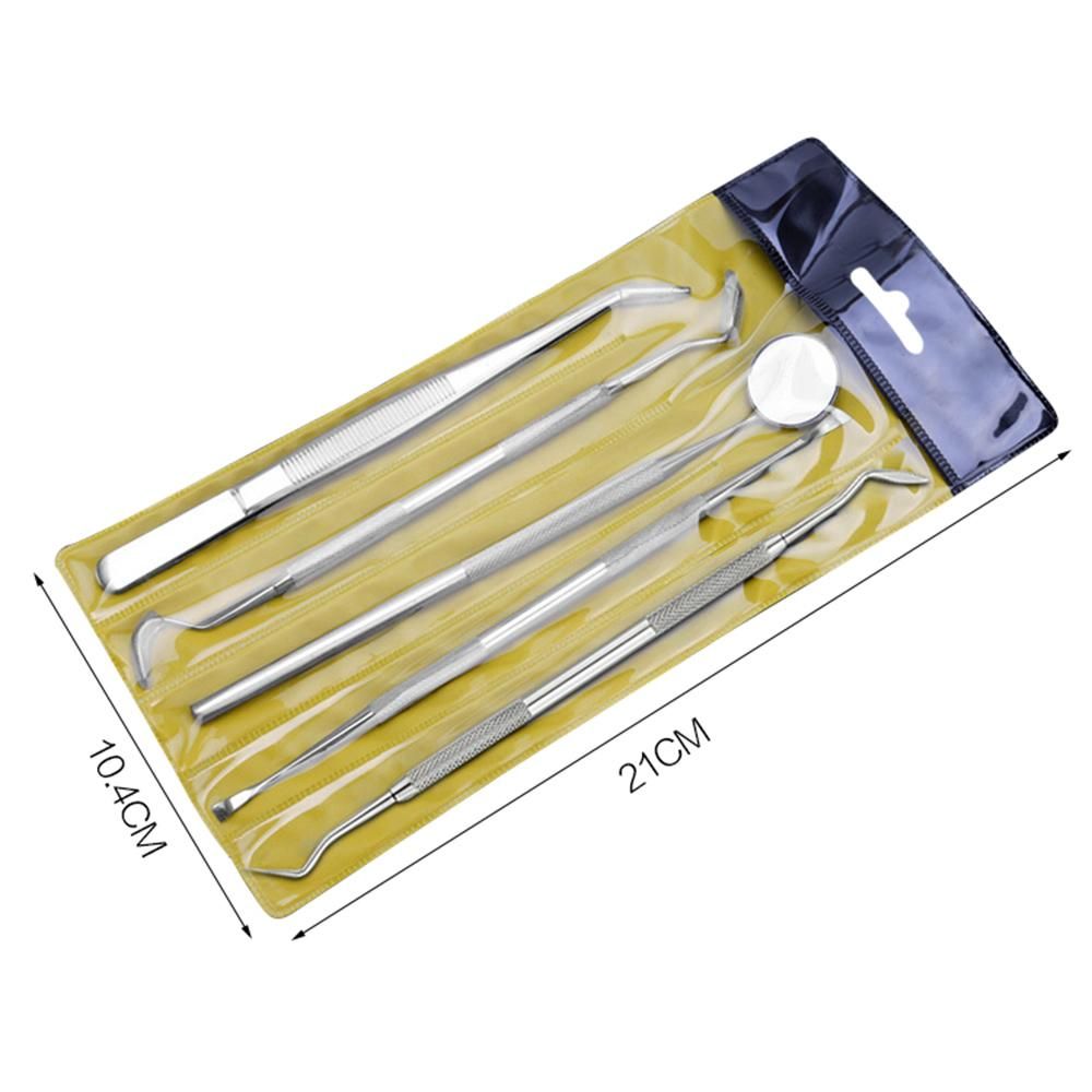 5pcs Stainless Steel Dental Tools Kit Teeth Tartar Scraper Mouth Mirror Dentists Pick Tool Teeth Scaler for Personal Use