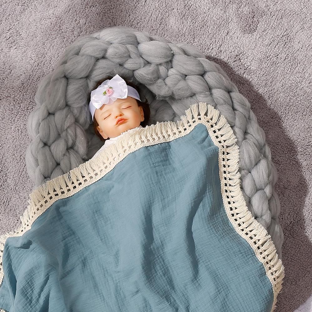 80*65cm/ 31.5*25.6in Comfortable Baby Muslin Blanket Soft Newborn Baby Swaddle Blanket Skin-Friendly with Beautiful Tassel Decoration Receiving Blankets for Baby Boys Girls