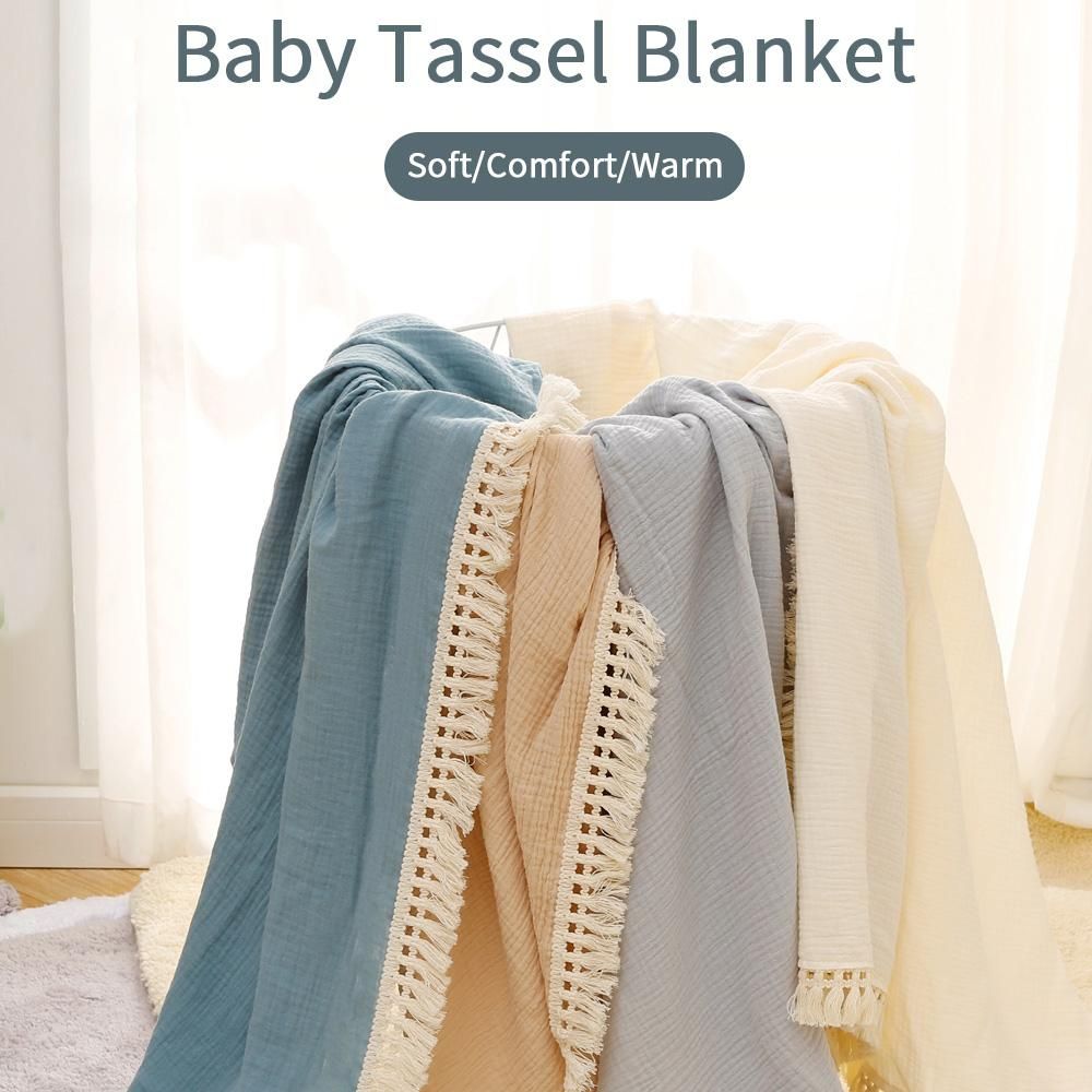 80*65cm/ 31.5*25.6in Comfortable Baby Muslin Blanket Soft Newborn Baby Swaddle Blanket Skin-Friendly with Beautiful Tassel Decoration Receiving Blankets for Baby Boys Girls