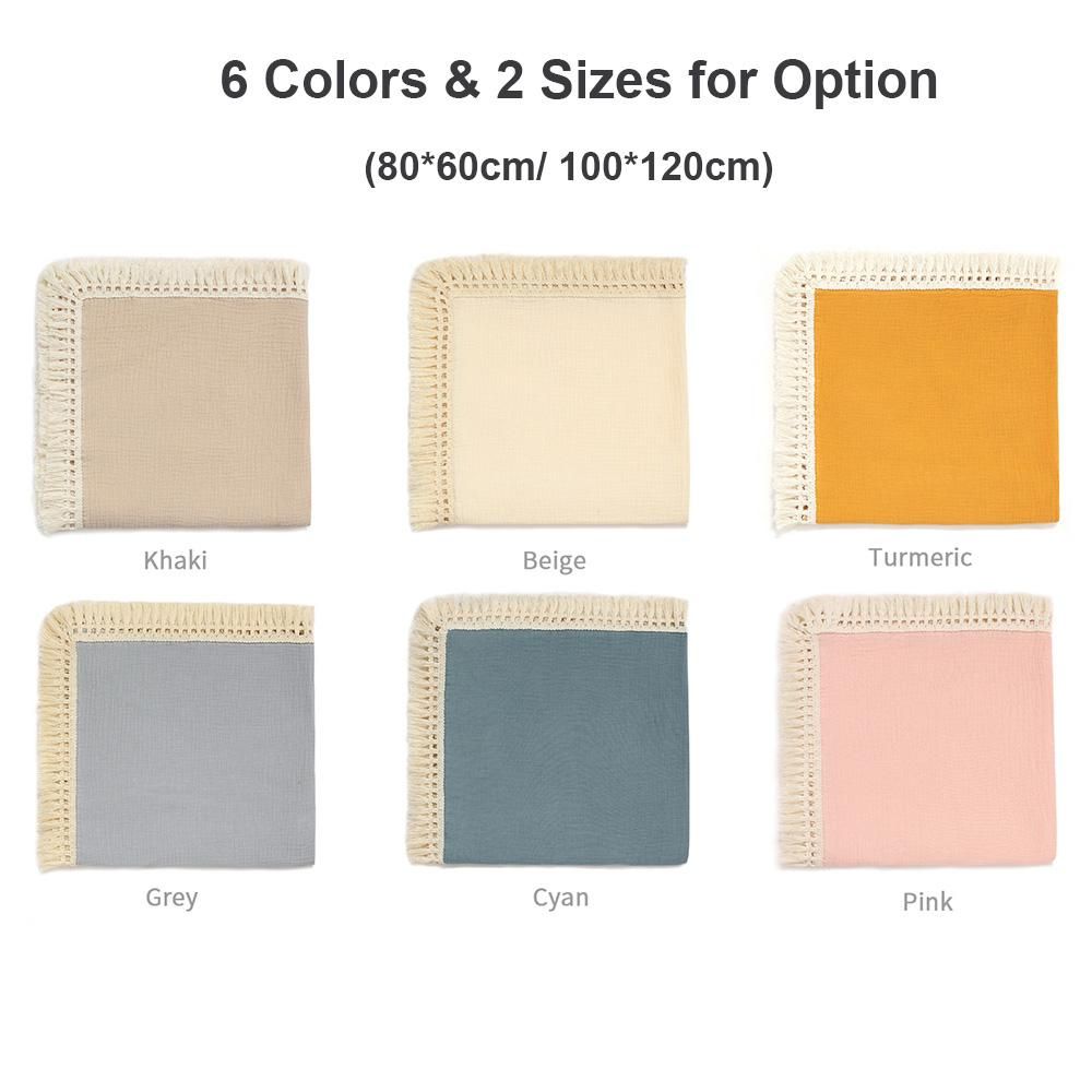 80*65cm/ 31.5*25.6in Comfortable Baby Muslin Blanket Soft Newborn Baby Swaddle Blanket Skin-Friendly with Beautiful Tassel Decoration Receiving Blankets for Baby Boys Girls